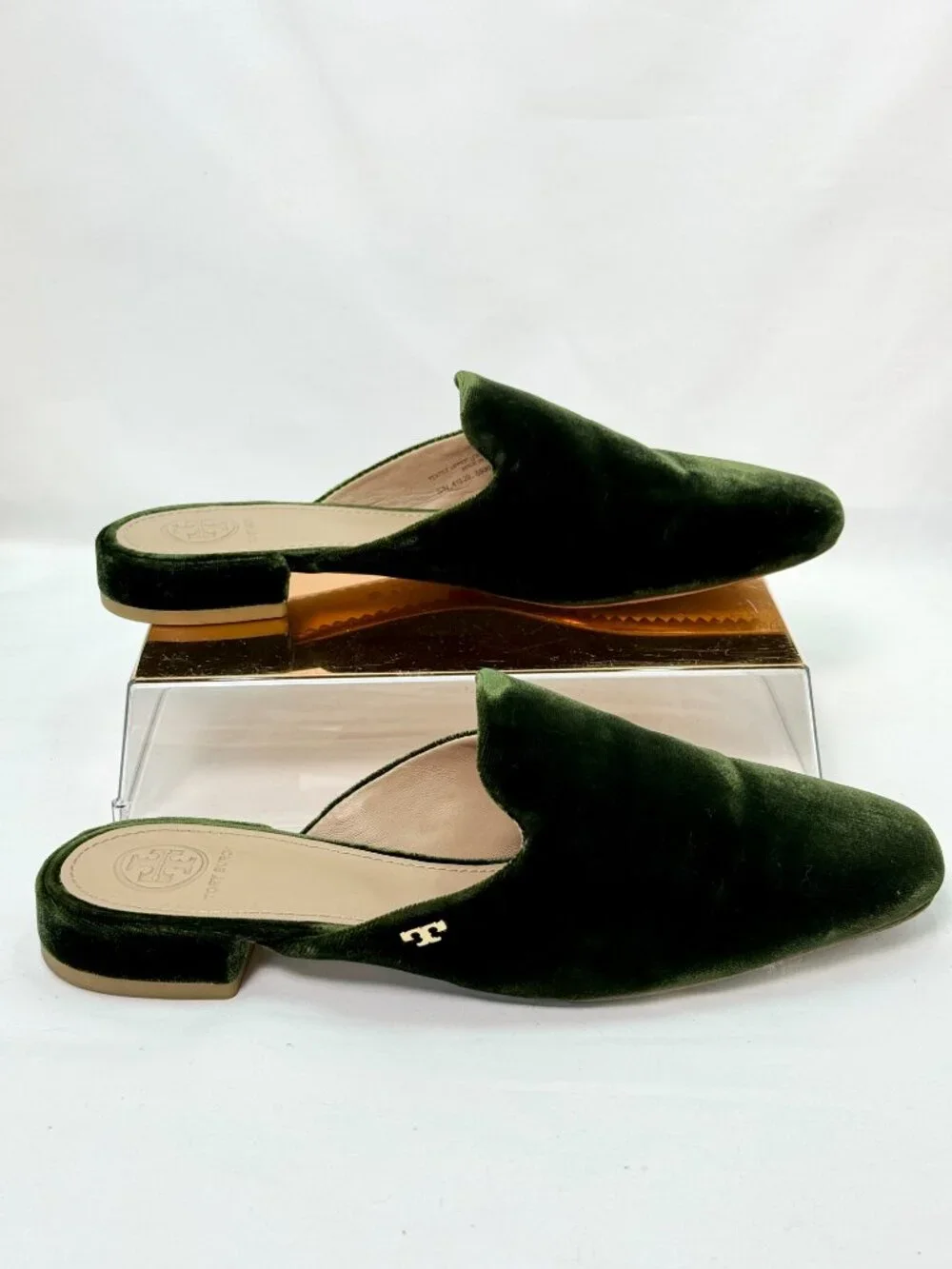 Tory Burch Carlota Velvet Slide Mules Green Banana Leaf Size 7